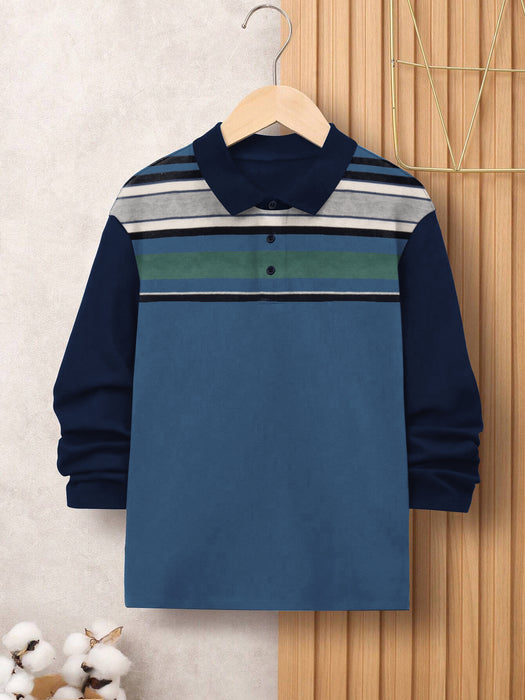 Louis Vicaci Single Jersey Long Sleeve Polo Shirt For Kids-Navy with Dark Blue-BR789