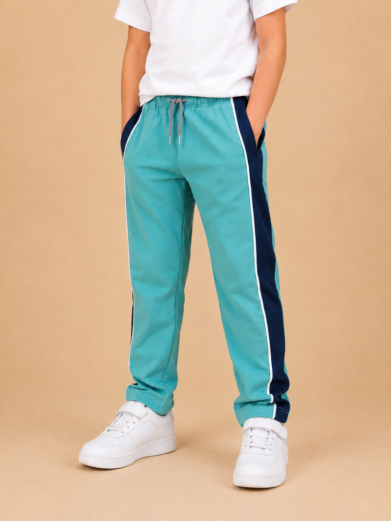 Premium Boys Trouser-Aqua Blue with Navy-T15