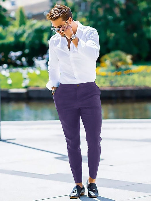 Louis Vicaci Interlock Stretchy Slim Fit Lycra Pent For Men-Purple Blue-AZ154