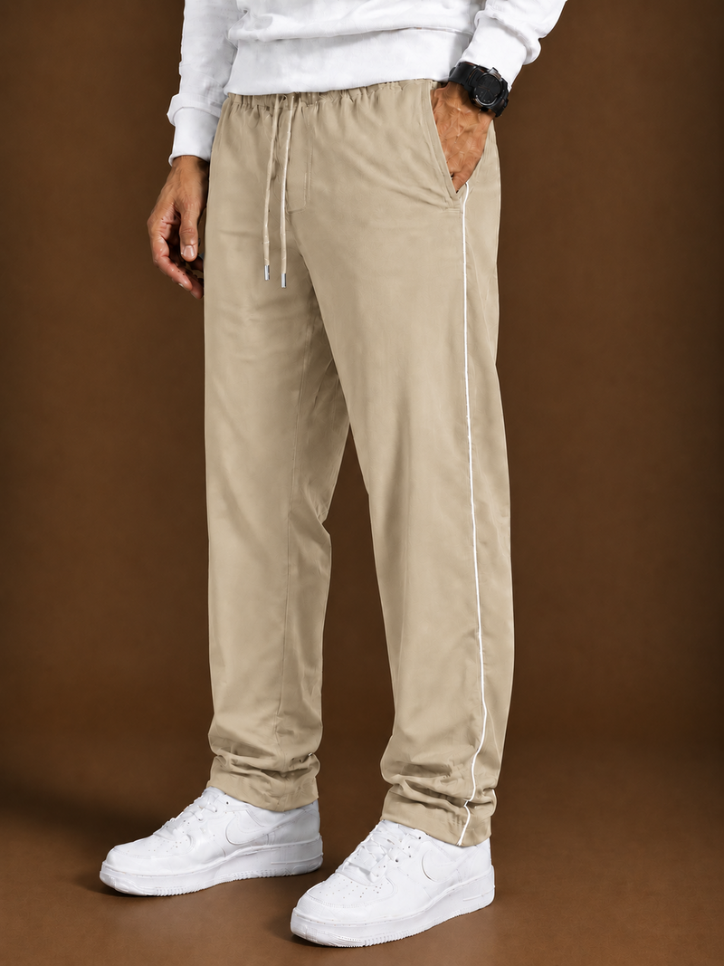 Stylish Regular Fit Both Season Trouser For Men Light khaki with white stripes tr13
