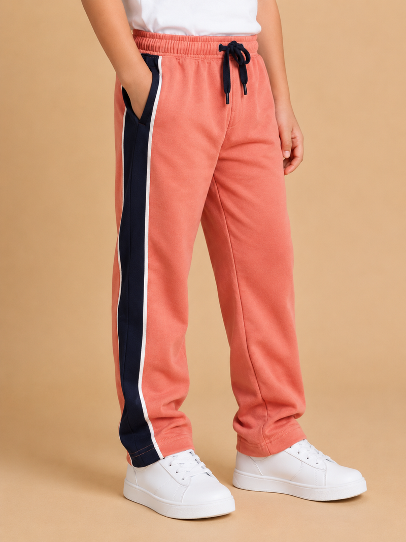 Premium Boys Trouser- Coral Pink with Navy -T03