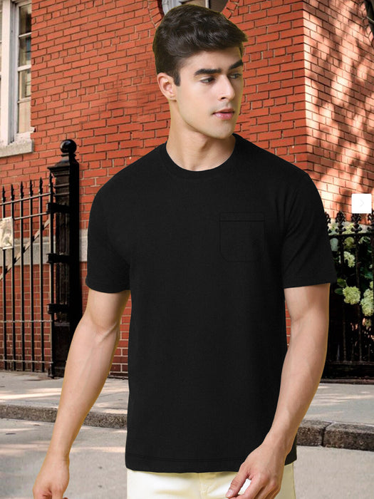 OLZEN Short Sleeve Crew Neck Sweater For Men-Black-RT2200