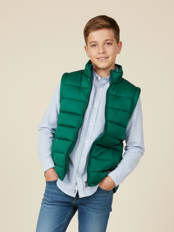 Stylish Sleeveless Winter Zipper Mockneck Jacket For Kids-Teal Green-RSJ10