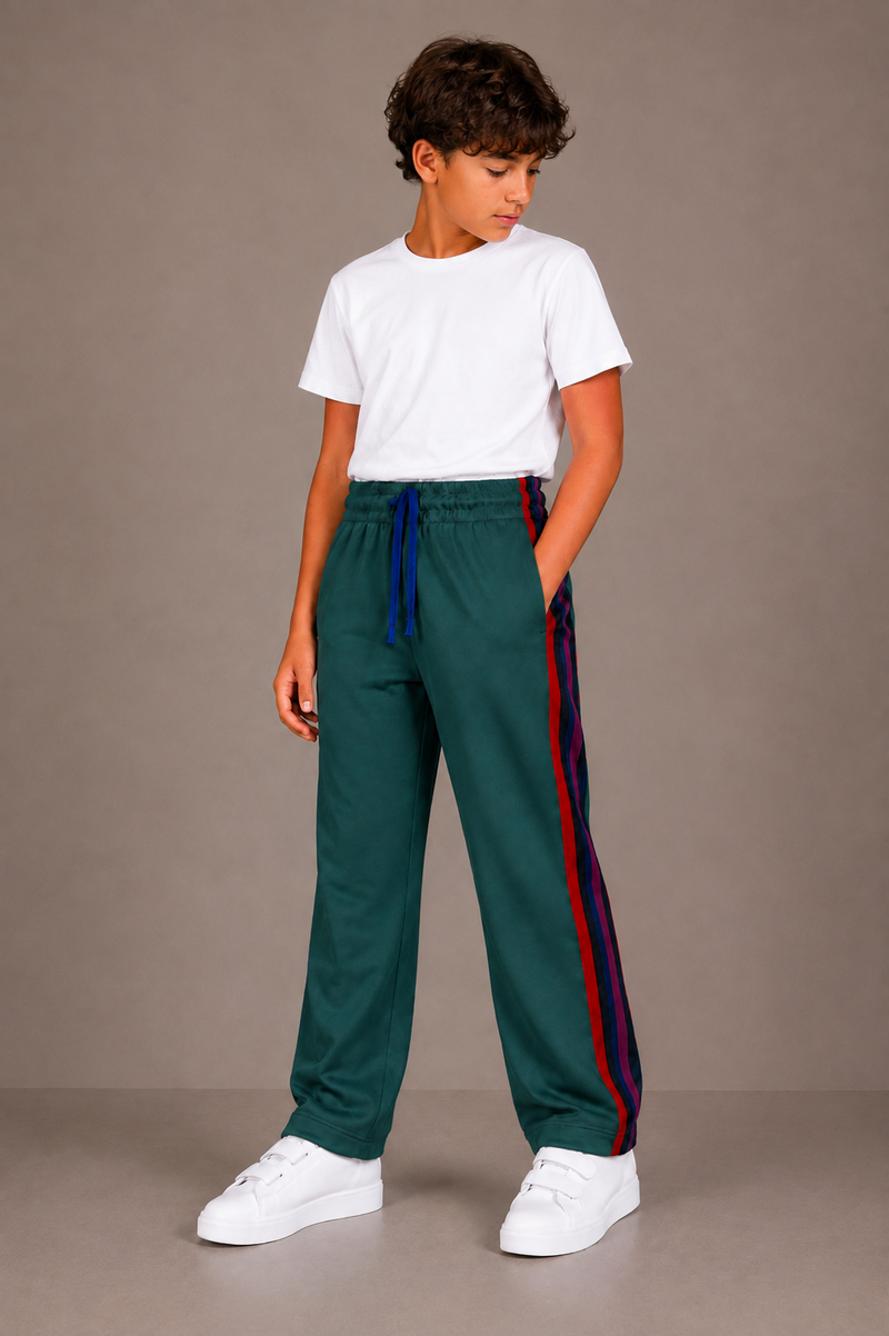 Premium Kids Lycra Trousers Dark Teal Green with ,Side Stripe p13