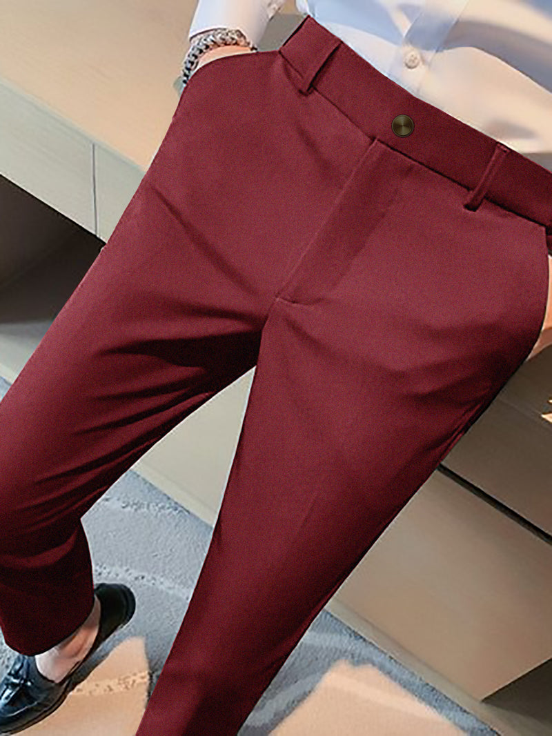 Louis Vicaci Interlock Stretchy Slim Fit Pent For Men-Dark Red Noise-AZ155
