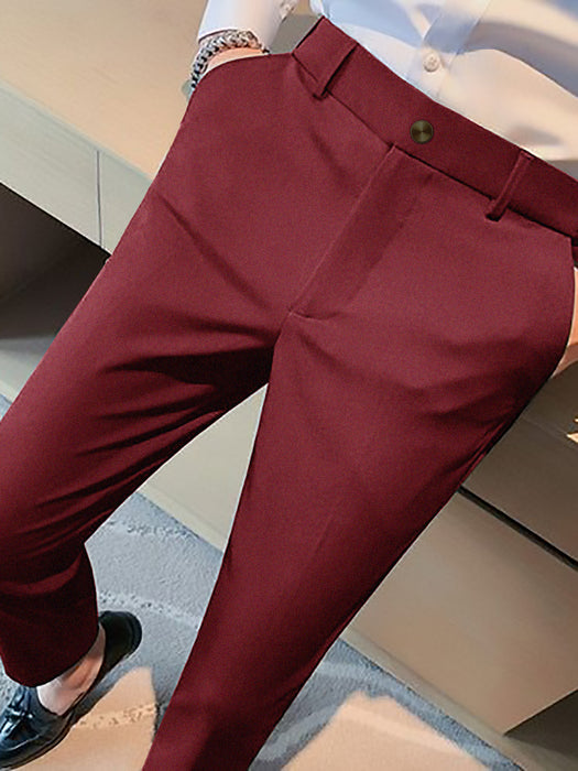 Louis Vicaci Interlock Stretchy Slim Fit Lycra Pent For Men-Dark Red-AZ155