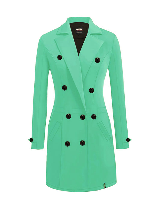 McKenzie Fleece Stylish Long Trench Coat For Ladies-Cyan Green-BR1241