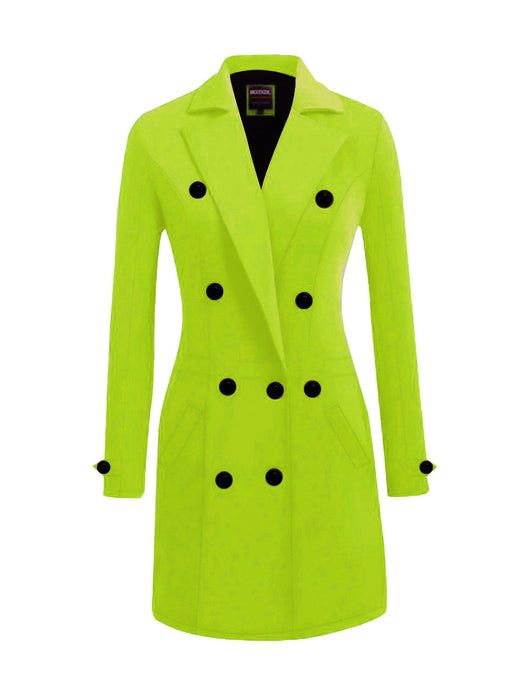 McKenzie Fleece Stylish Long Trench Coat For Ladies-Lime Green-BR1239