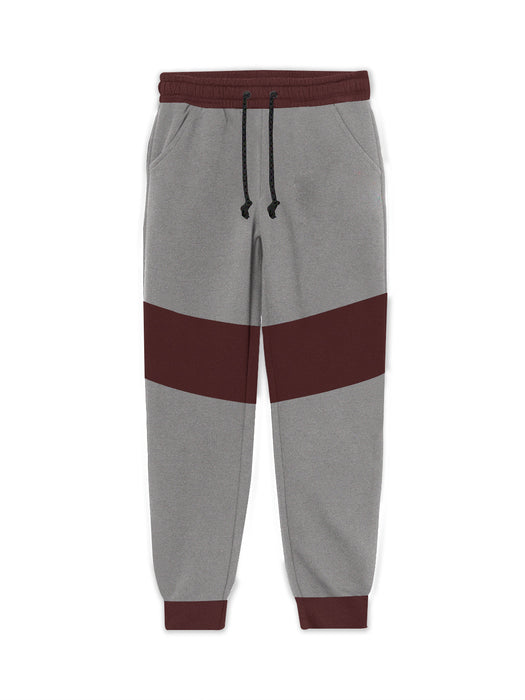 Red Pearl Terry Fleece Slim Fit Jogger Trouser For Kids-Grey Melange With Panel-AZ71