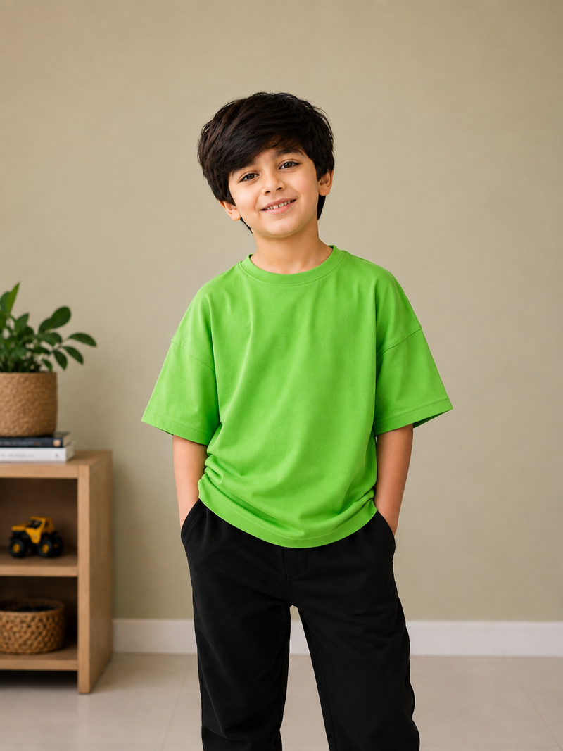 Kids Oversized Drop Shoulder T-Shirt – Bright Green na5