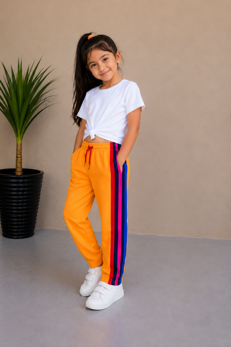 Premium Kids Lycra Trousers  colour Bright Orange side panal  Royal Blue, Black, Pink/Magenta  Red ph12