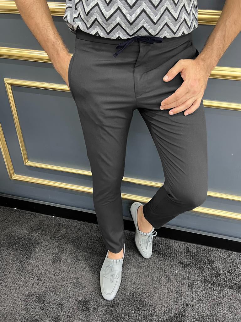 Louis Vicaci Slim Fit Lycra Trouser Pent For Men-Dark Grey-BR660 ...