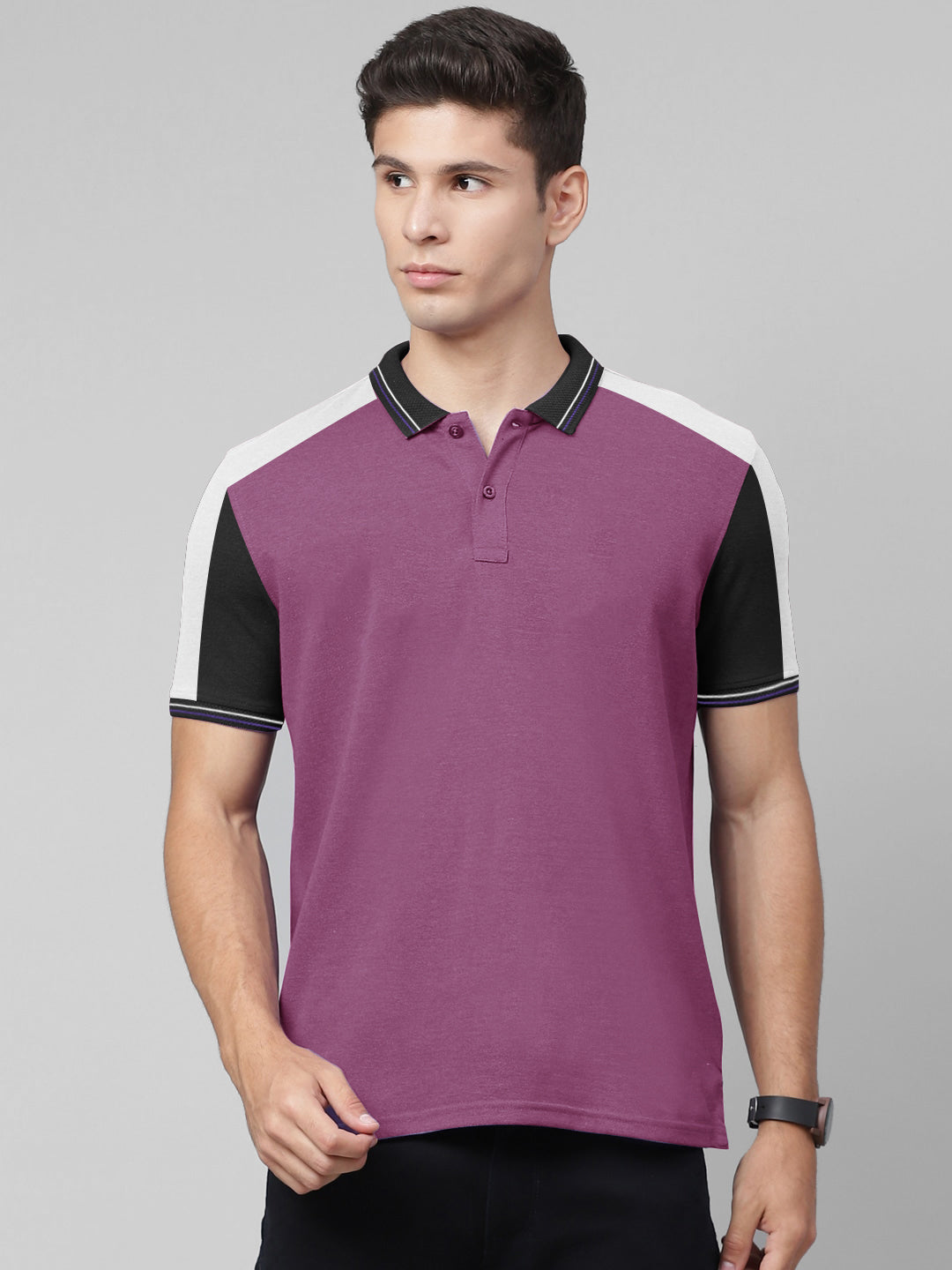 PRL Stylish Pique Summer Polo For Men-Purple With White & Black-RT719