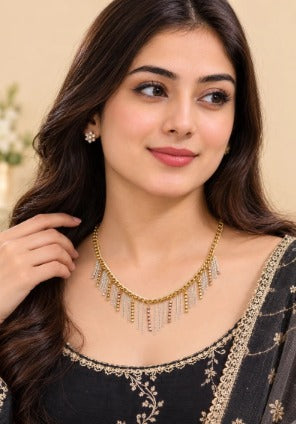 Women's Gold & Silver Fringe Chain Necklace – Fashion Statement Tassel Choker Necklace