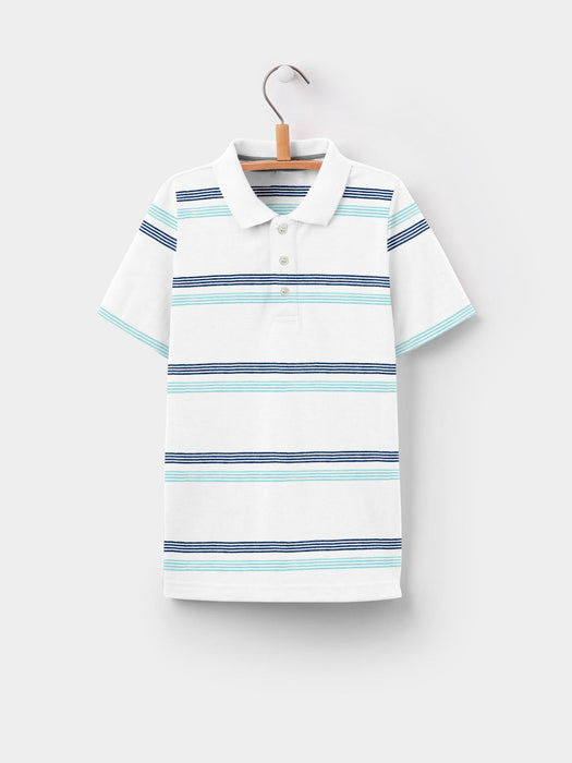 Louis Vicaci Single Jersey Polo Shirt For Kids-White with Stripes-BR788