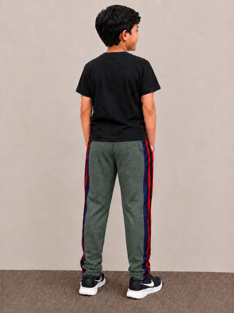 Premium Kids single jersey Trousers Dark Sage Green Melange with ,Side Stripe p17