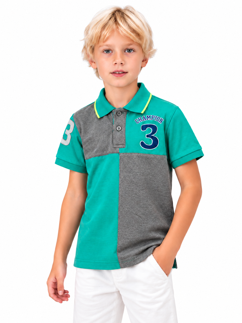 HB Summer P.Q Polo Shirt For Kids-Teal & Grey  hb05