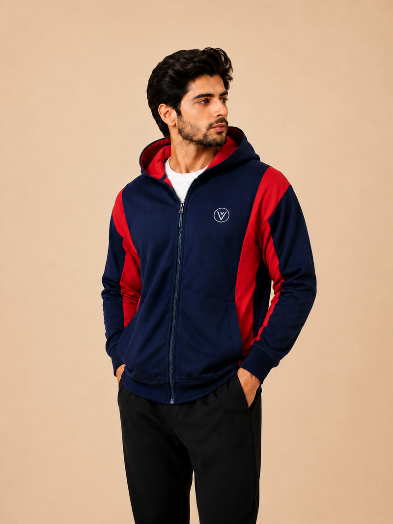 Stylish Winter Zipper down shoulder Jacket For Men-Dark navy With red panals hr02(Copy)