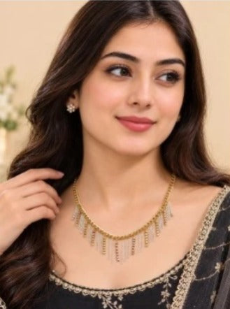 Women's Gold & Silver Fringe Chain Necklace – Fashion Statement Tassel Choker Necklace