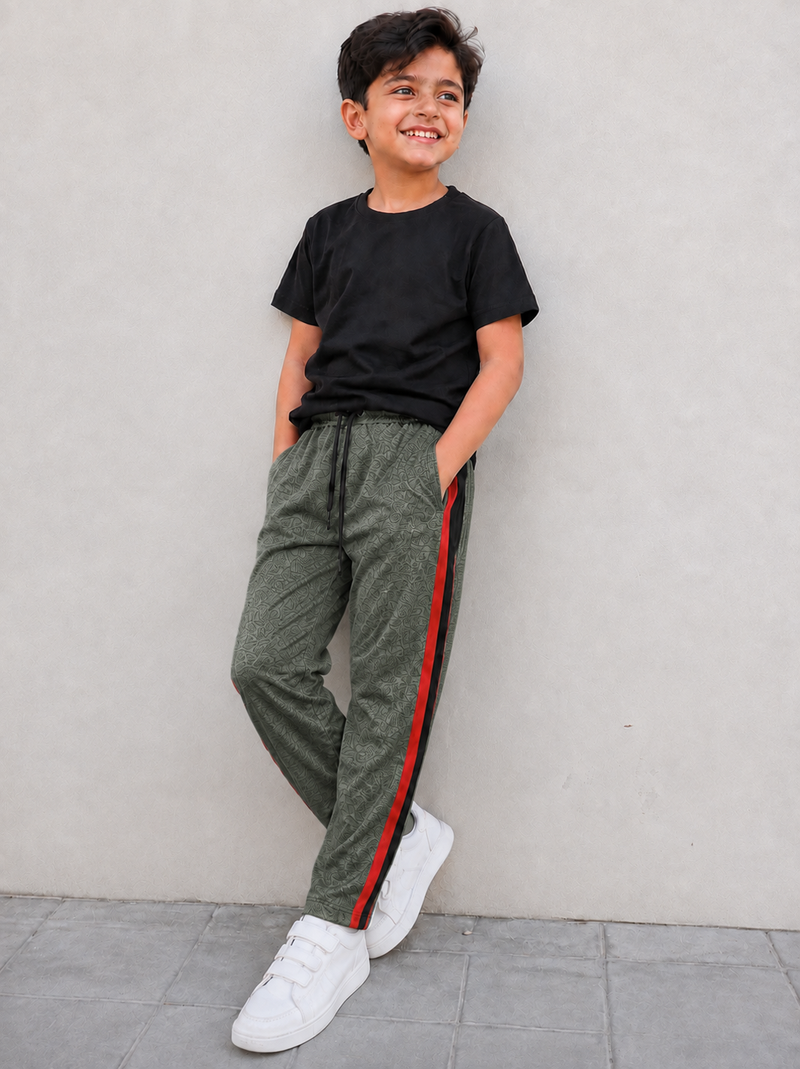 Premium Kids single jersey Trousers Dark Sage Green Melange with ,Side Stripe p17