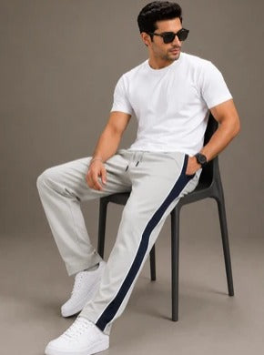 Stylish Regular Fit Summer Trouser For Men-Cream With Navy & White Stripers-A10