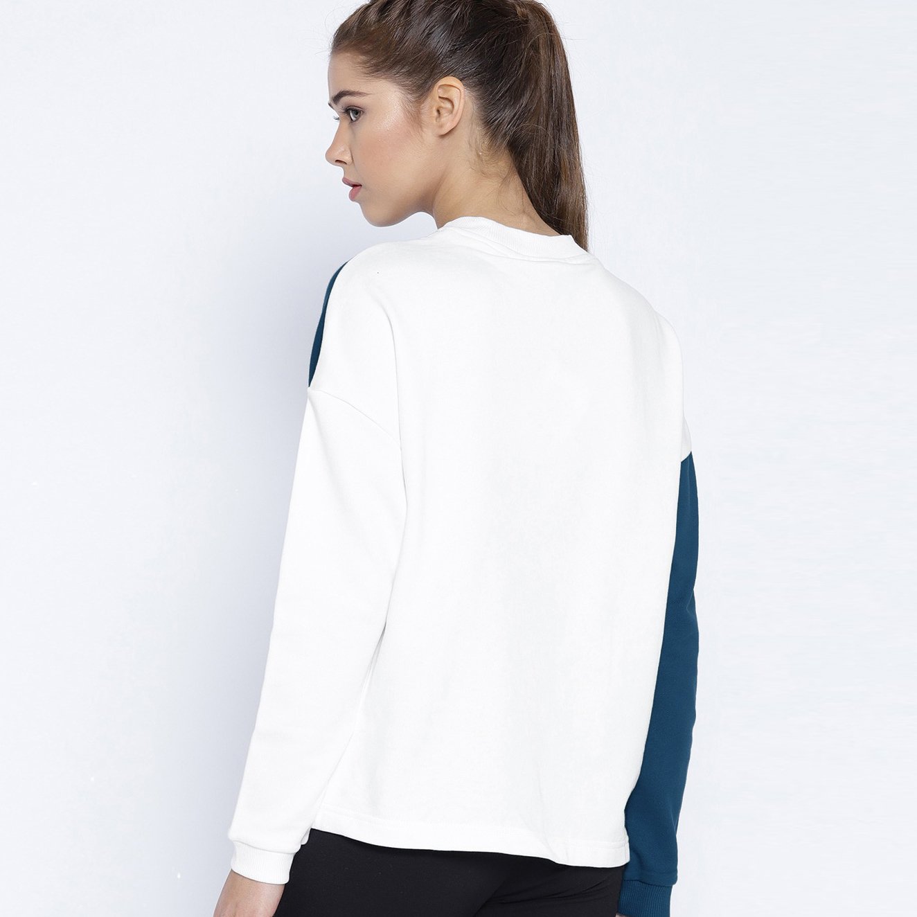 Next Terry Fleece Up & Down Coeeze Crop Sweatshirt For Women-Navy & White-BR12916