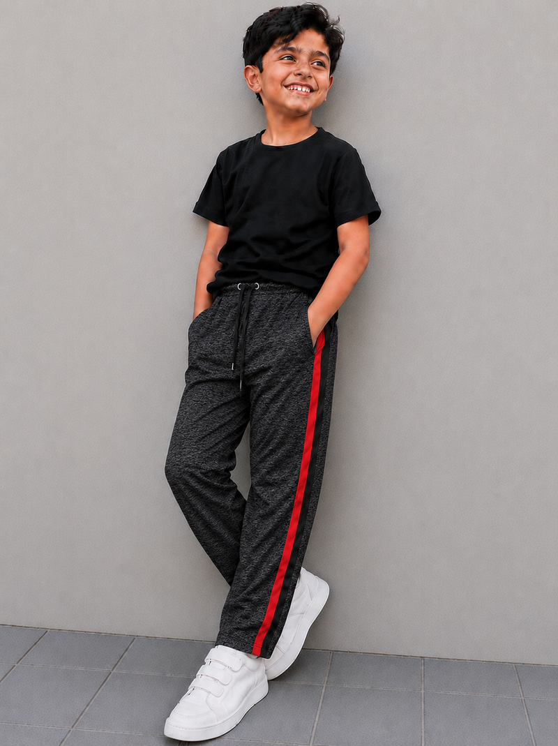 Premium Kids single jersey Trousers Black Melange with ,Side Stripe p18