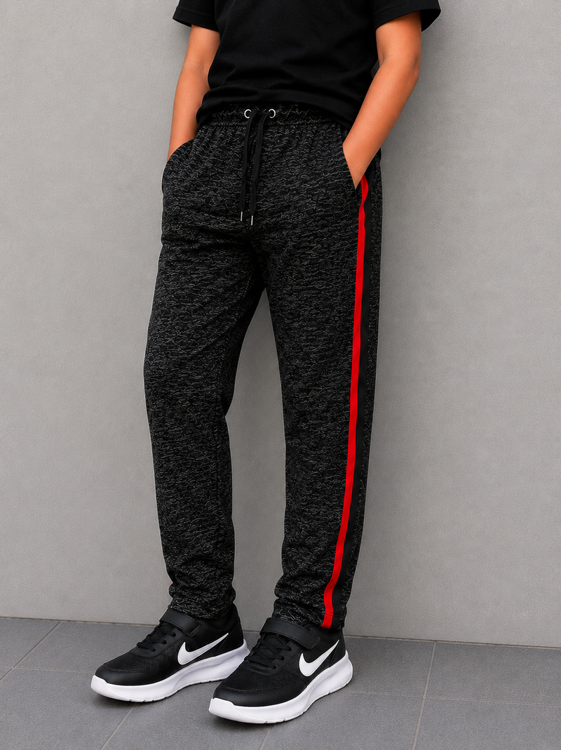 Premium Kids single jersey Trousers Black Melange with ,Side Stripe p18