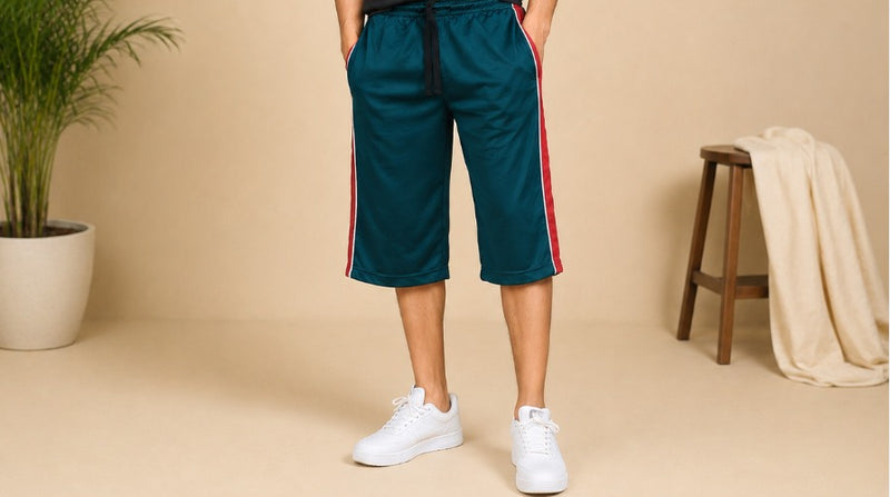 Men’s Athletic Knee-Length Shorts with Contrast Side Stripes bn345