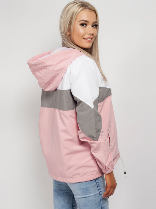 Rising Lightweight Festival Windcheater Hoodie For Ladies-Pink & White-RT2561