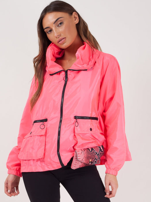 Hooded Rain Parka Festival Jacket For Ladies-Pink-RT2548