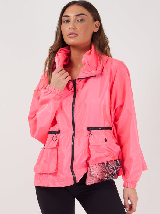 Hooded Rain Parka Festival Jacket For Ladies-Pink-RT2548