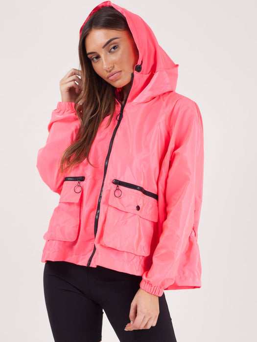 Hooded Rain Parka Festival Jacket For Ladies-Pink-RT2548