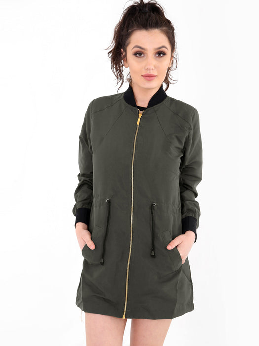 Boohoo Longline Lightweight Soft Shell Jacket For Ladies-Dark Olive-RT2563