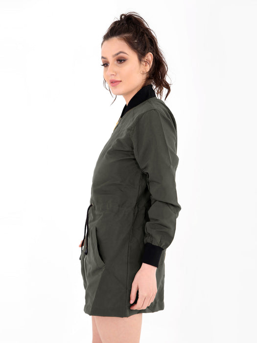 Boohoo Longline Lightweight Soft Shell Jacket For Ladies-Dark Olive-RT2563