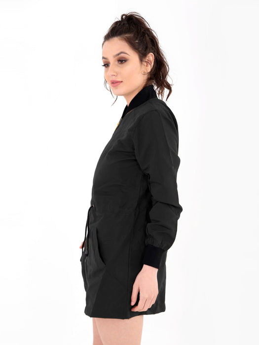 Boohoo Longline Lightweight Soft Shell Jacket For Ladies-Jet Black-SP3293