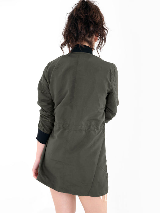 Boohoo Longline Lightweight Soft Shell Jacket For Ladies-Dark Olive-RT2563