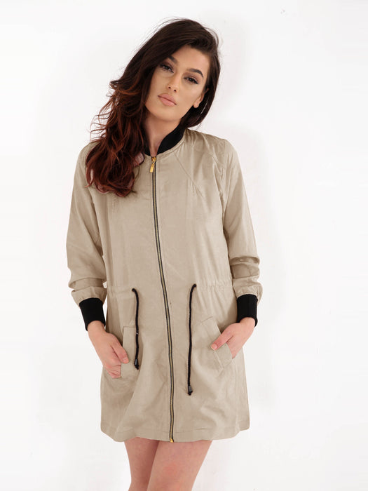 Boohoo Longline Lightweight Soft Shell Jacket For Ladies-Camel-RT2562