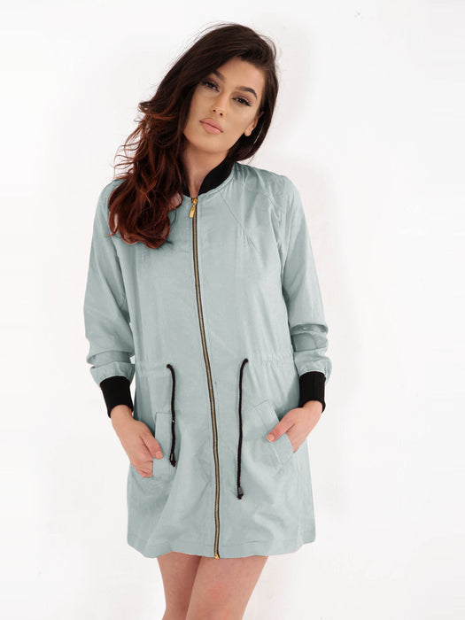 Boohoo Longline Lightweight Soft Shell Jacket For Ladies-Slate Blue-RT2564