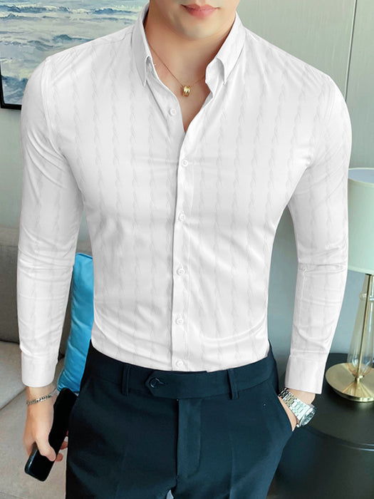 Louis Vicaci Super Stretchy Slim Fit Long Sleeve Summer Formal Casual Shirt For Men-White with Lining-BR564