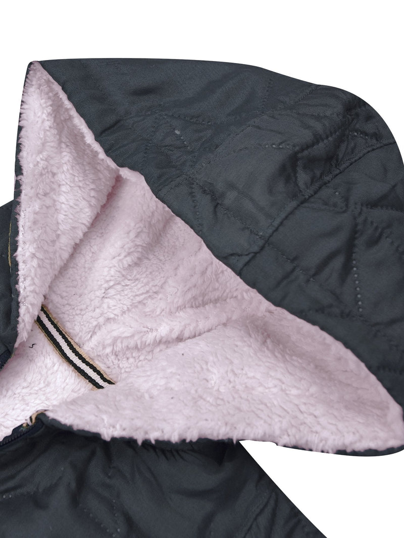 Mango Quilted Inner Fur Zipper Hoodie For Kids-Dark Grey-BR933