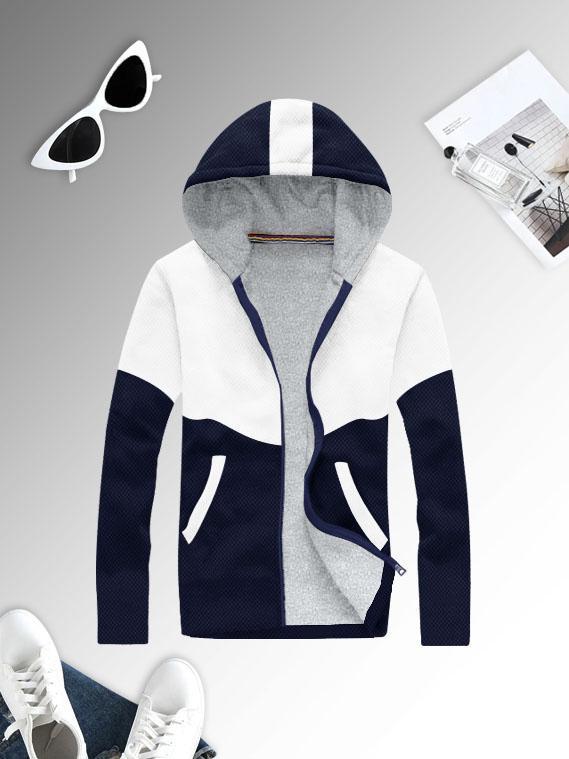 Mango Stylish Inner Quilted Fur Zipper Hoodie For Kids-White & Navy-BR956