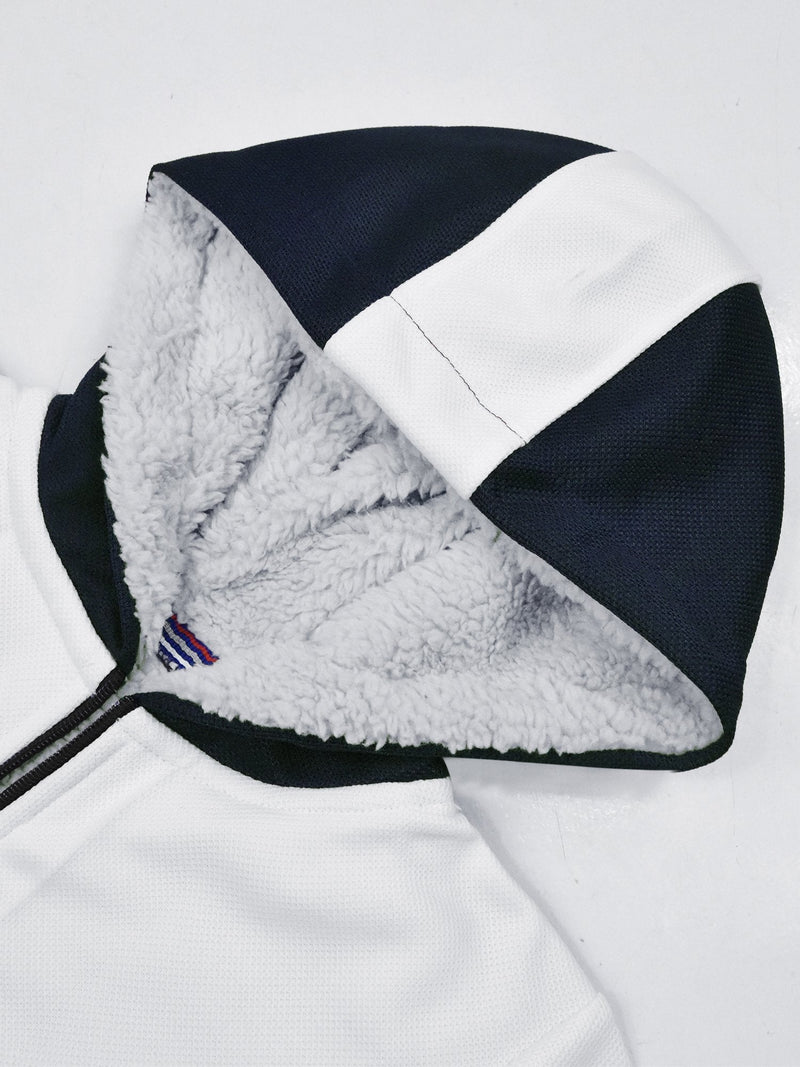 Mango Stylish Inner Quilted Fur Zipper Hoodie For Kids-White & Navy-BR956