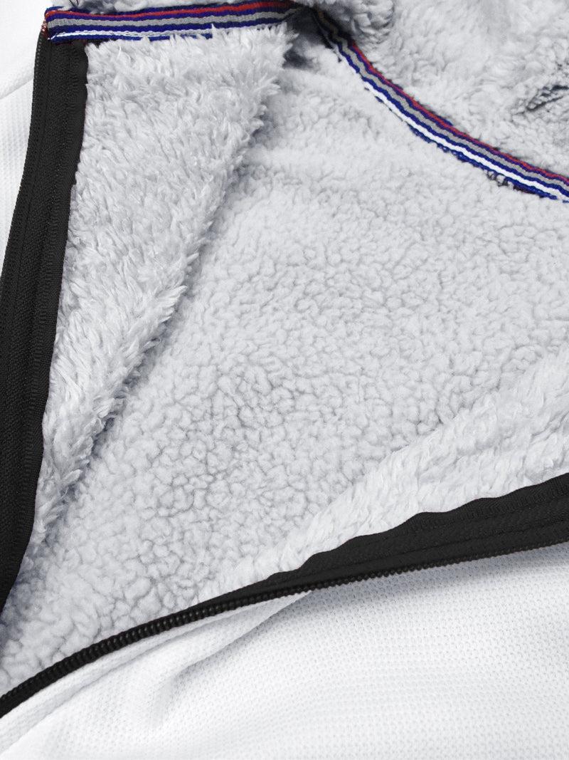 Mango Stylish Inner Quilted Fur Zipper Hoodie For Kids-White & Navy-BR956