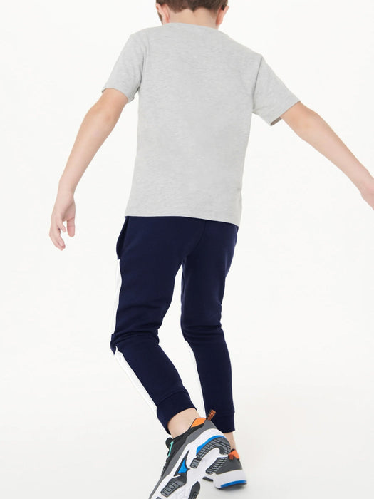 Y.F.K Fleece Jogger Trouser For Kids-Navy with White Panels-BR923