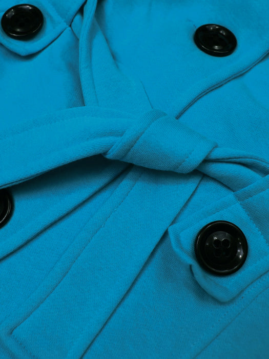 McKenzie Fleece Stylish Long Trench Coat For Ladies-Cyan-BR1228