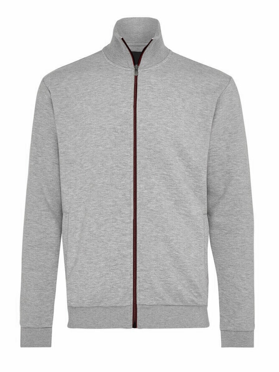 Next Fleece Zipper Mock Neck For Men-Grey Melange-BR1797