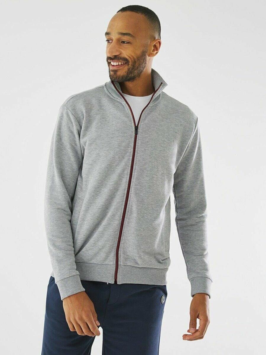 Next Fleece Zipper Mock Neck For Men-Grey Melange-BR1797