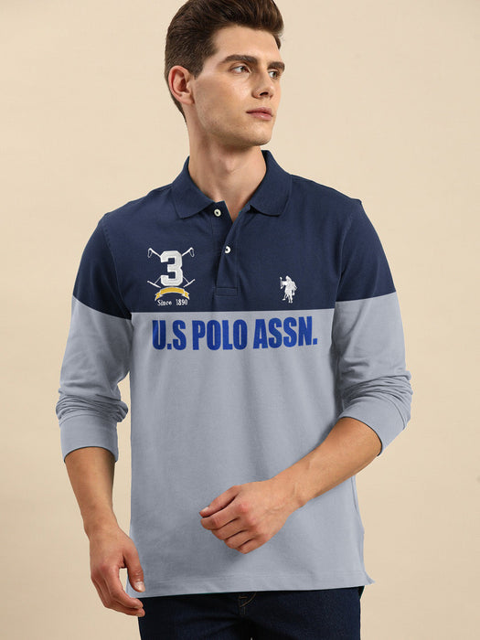 U.S Polo Assn. Long Sleeve Polo Shirt For Men-Navy & Grey-RT816