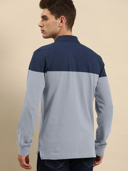 U.S Polo Assn. Long Sleeve Polo Shirt For Men-Navy & Grey-RT816